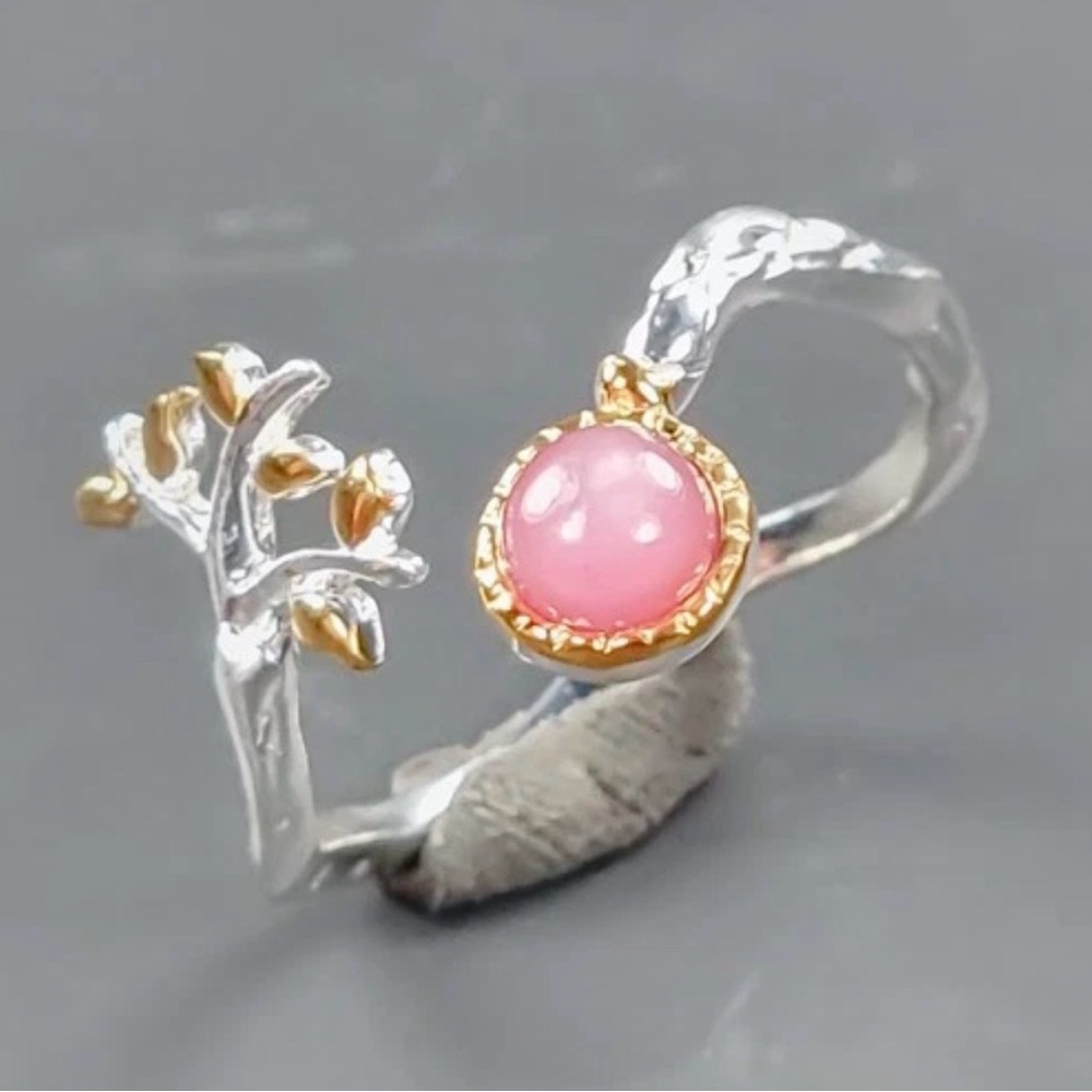 Unique Ruby Bypass Ring - 14K gold & 925 Sterling Silver Branch band Sz 7.5